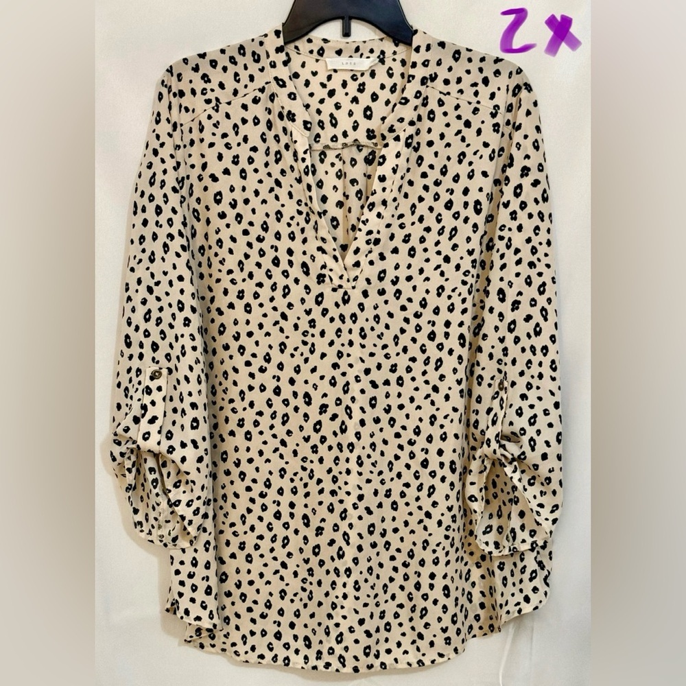 Lush Black and Brown 3/4 Sleeve Tie Front Polo Blouse
